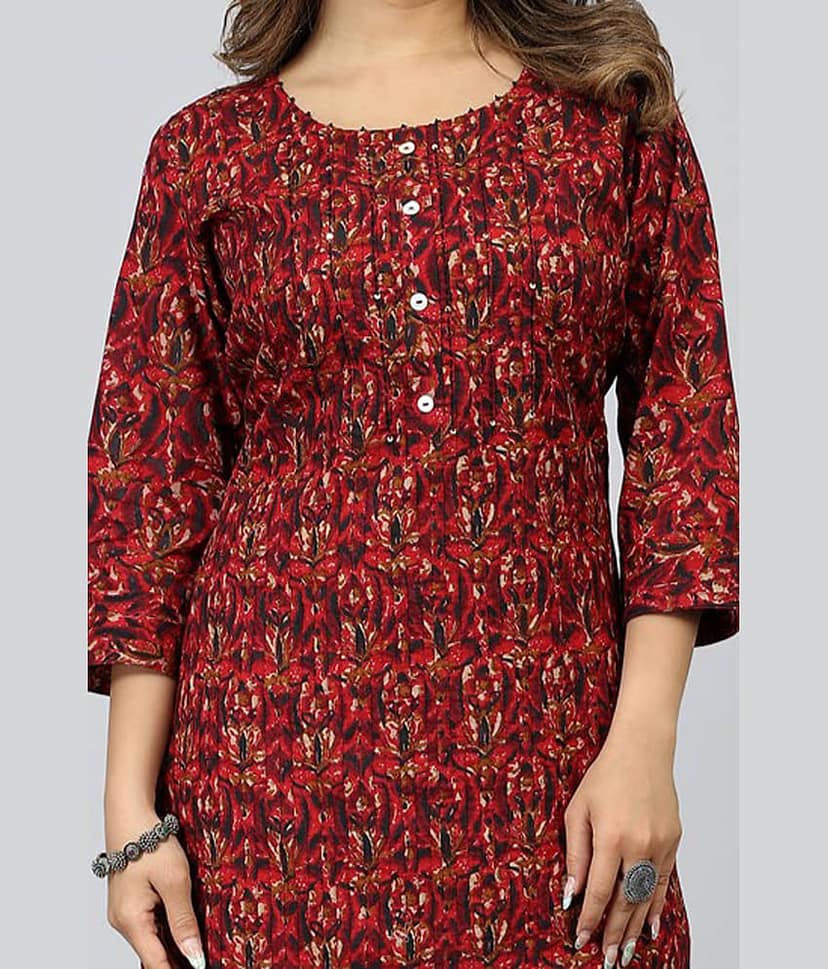 SARRAS Cotton Printed Straight Women's Kurti - Red ( Pack of 1 ) view 2