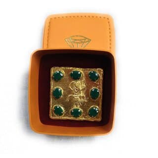 Budh Yantra with Panna (Emerald) Stone in Gold Plated for Pooja and Wealth/Business, Status Prosperity