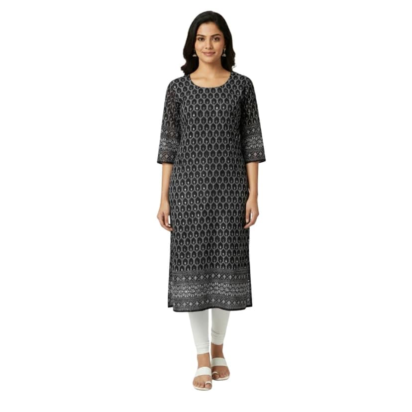 Mom and Me Women's Straight Chikankari Kurta/Kurti, Georgette Fabric, Latest Summer Stylish Wear Lining Design (X-Large, Muster)