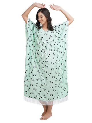 KOI SLEEPWEAR Mint Green Kaftan with Beauitful Bow- Print (L)