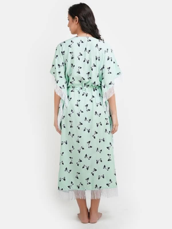 KOI SLEEPWEAR Mint Green Kaftan with Beauitful Bow- Print (L) view 5
