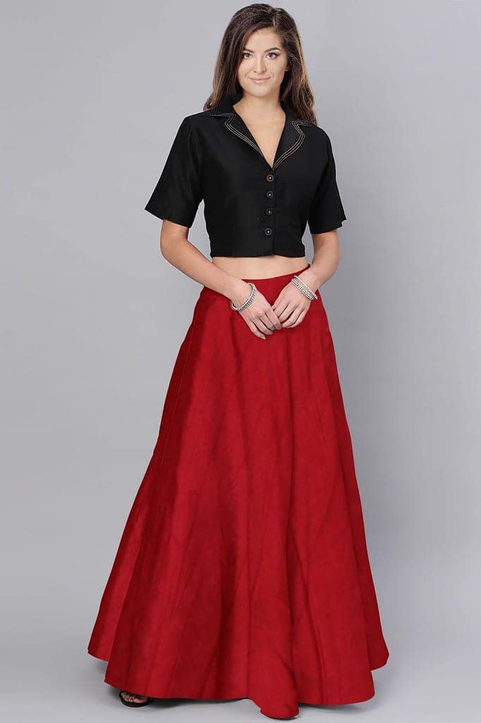 Garvi Gurjari (A Gujarat Govt Enterprise Women Handmade Plain Mashru Silk Long Skirt(GGCPMS10) Red view 3