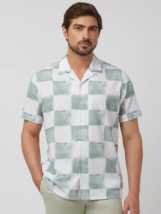 Sage Painted Check Relaxed Fit Casual Shirt
