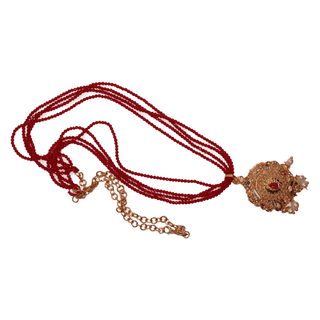 Traditional Indian Gold Plated Mangalsutra Necklace with Red Beads for Women