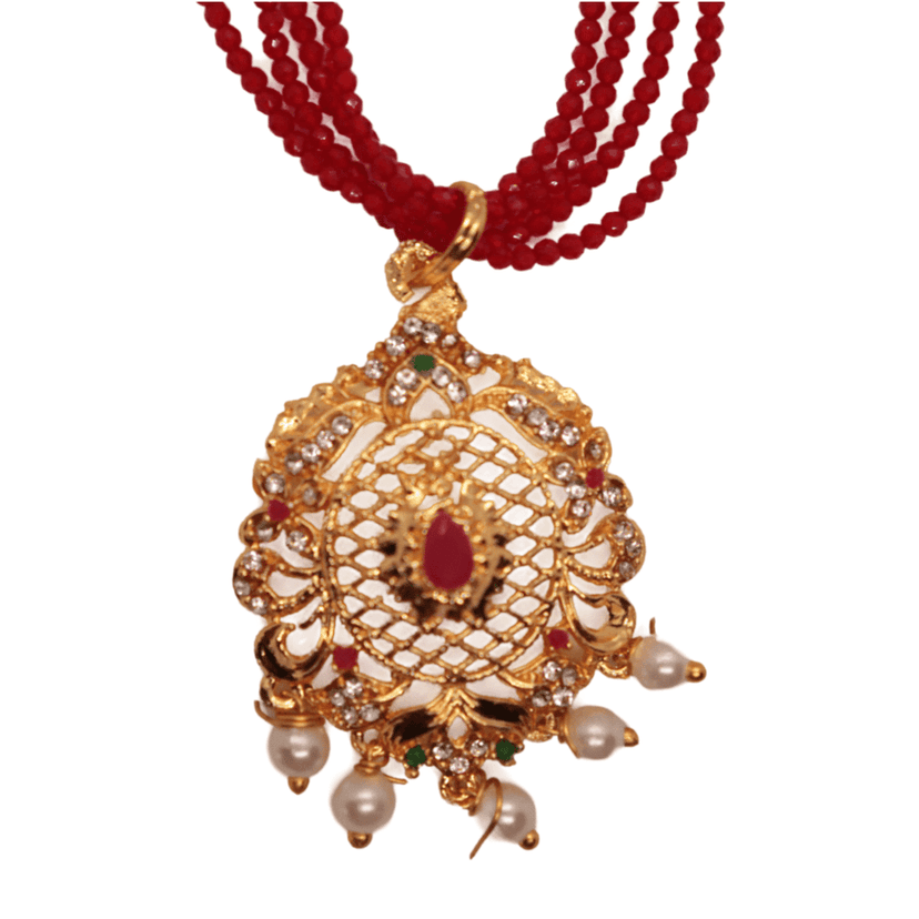 Traditional Indian Gold Plated Mangalsutra Necklace with Red Beads for Women view 4