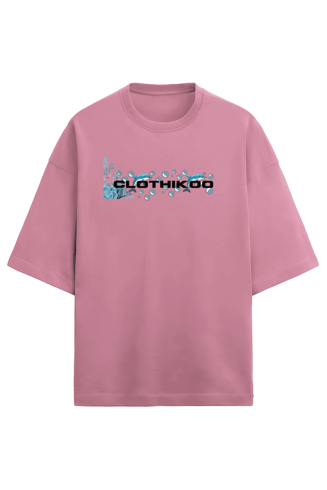 Clothikoo Oversized T-Shirt (Dolphin Print, 100% Cotton, 240 GSM, Pink Colour) view 2