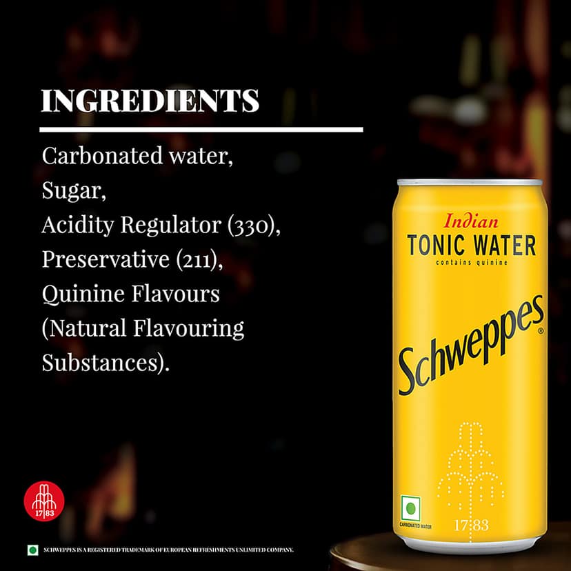 Schweppes Indian Tonic Water - Contains Quinine, Soda Water With Refreshing Taste, 300 Ml Can view 2