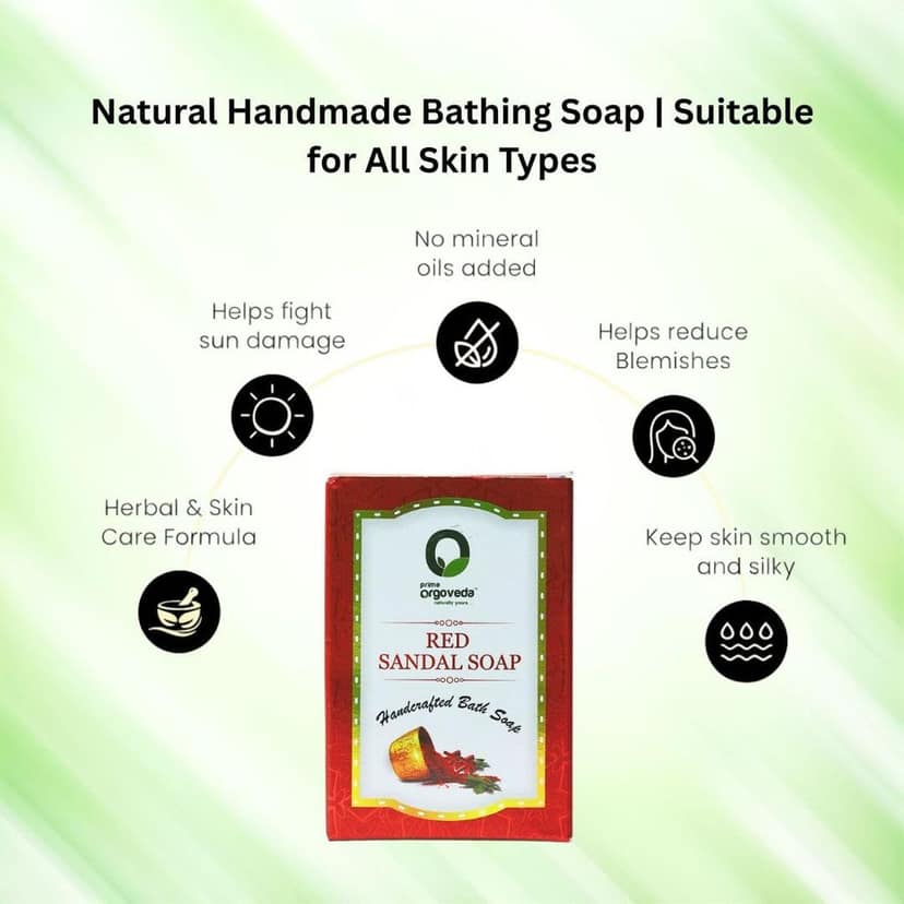 Red Sandal Soap (Pack of 2) | 125g Natural Handmade Rakta Chandan Soap | Skin Brightening & Tan Removal | Herbal Bath Soap | Chemical-Free Body Soap view 3
