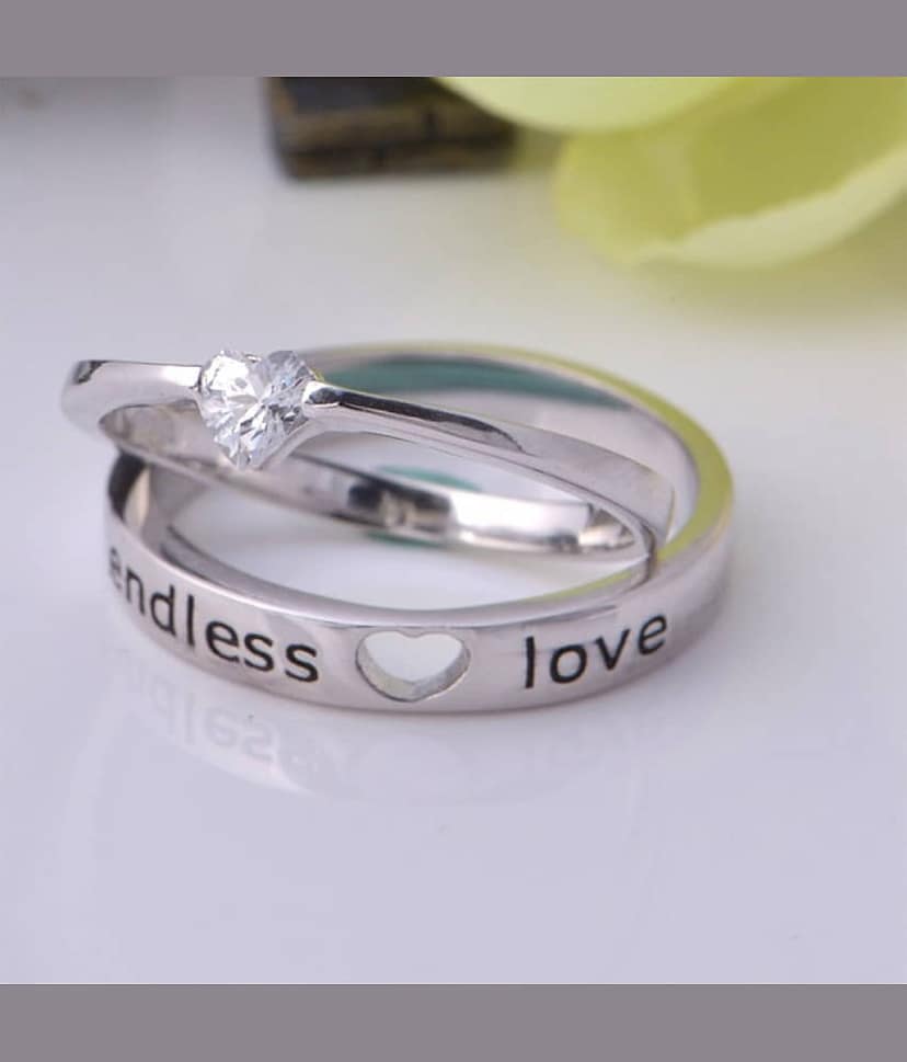 Silver Shine Silver Plated Solitaire 'Endless Love' Heart Adjustable Couple ring for Men and Women,Couple ring for Girls and Boys-2 pieces view 2