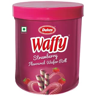Dukes Waffy Strawberry Flavoured Wafer Rolls - Creamy, 250 G Jar