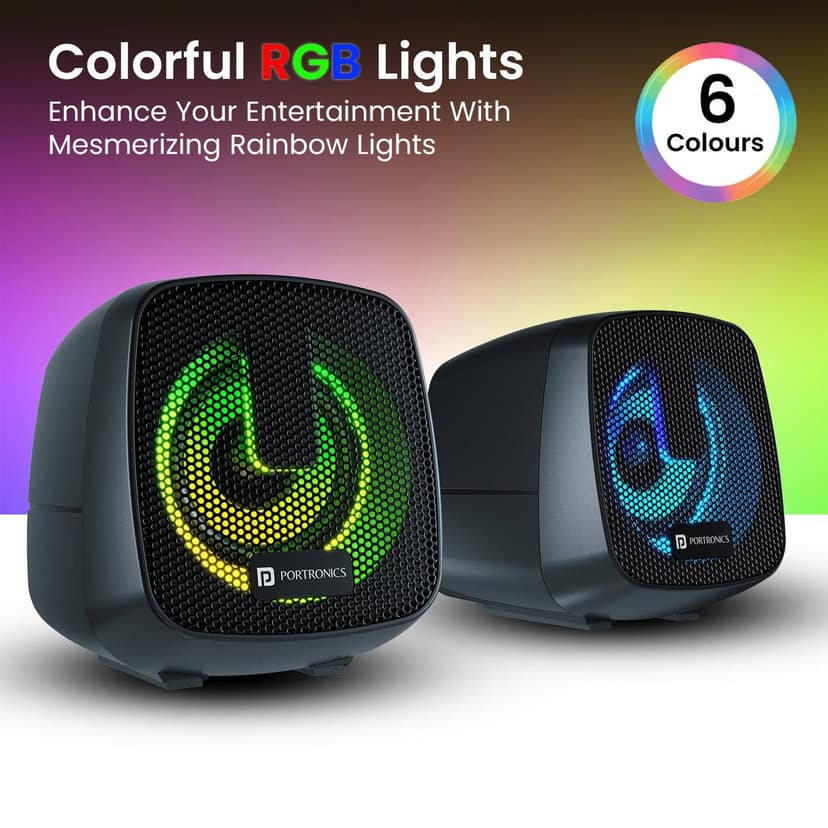 Portronics In tune 6 USB-A Powered PC Speaker, RGB LED Lights, 3.5mm Audio Jack, Volume Scroll Button view 4