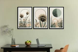 SET OF 3 BOTANICAL FLOWER PRINTS 48in X 24in WITH BLACK FRAME