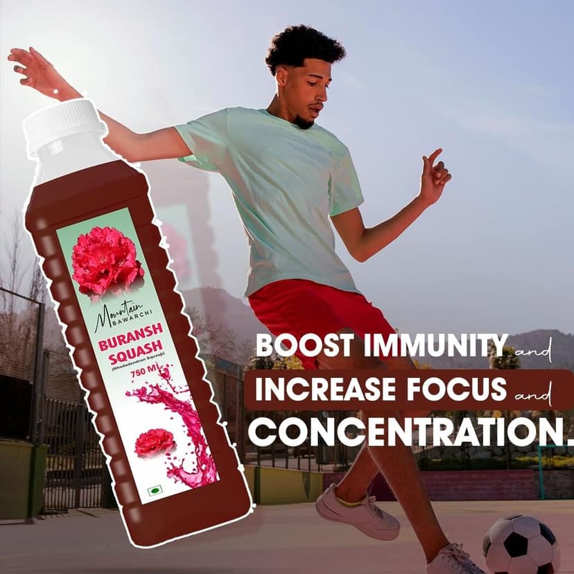 Mountain Bawarchi Buransh Squash Drink | Himalayan Rhododendron Juice Concentrate | Refreshing Rhododendron Juice | Ready to Serve | 750ml (Pack of 1) view 3