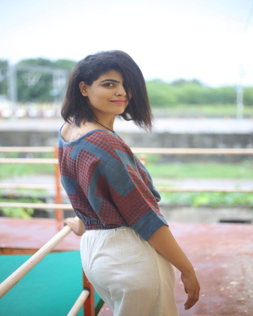 Indigo Puzzle Handwoven Organic Cotton Crop Top view 5