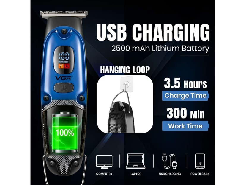 VGR V-981 Professional Hair Clipper with LED Display Trimmer 150 min Runtime 4 Length Settings (Blue) view 4