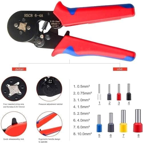 Crimping Pliers for Wire Self-Adjusting Crimping Tool 0.25-10mm AWG23-7 Ferrule Wire Crimper Plier with Ratcheting Mechanism Ferrule Crimping Tool Plier for Wire and Terminals - (Wire Crimper) view 2
