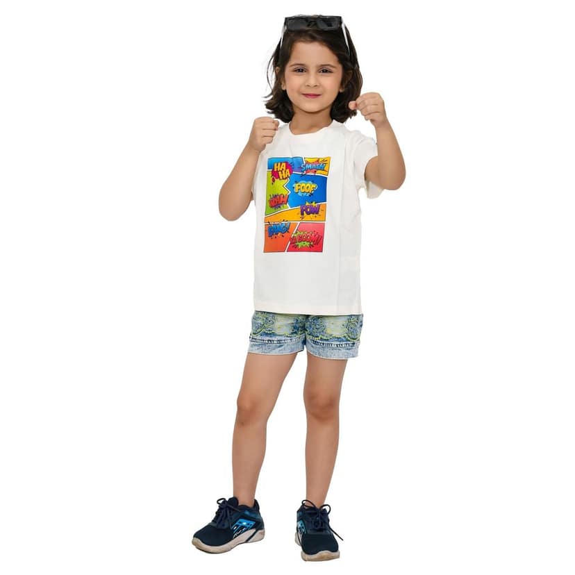 KUCHU Unisex T-Shirt | Boom Bang Print | 8–9 Years | Cotton Modal Fabric | Soft Feel | Breathable | Digitally Printed | Vibrant Colour White view 7