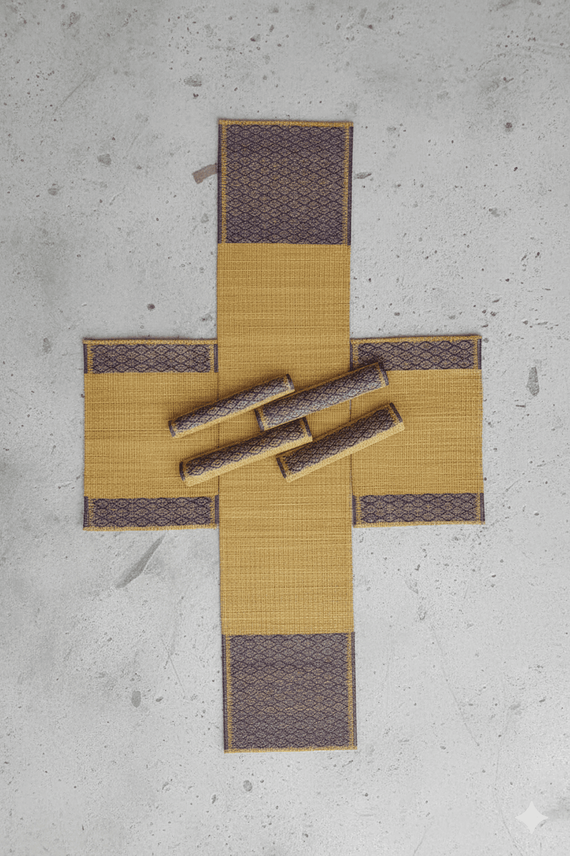 Natural Madurkathi Grass Dining Table Mat And Runner Combo