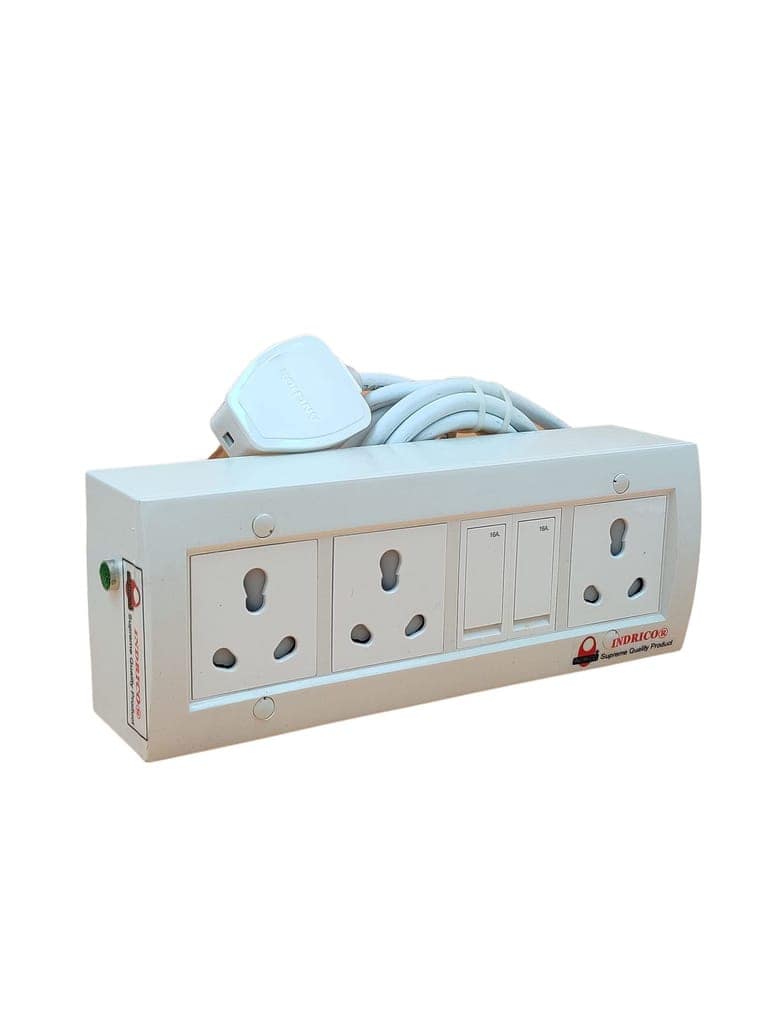 INDRICO 15 Amp Electric Extension Board for Heavy Duty with Individual Switches PVC White Pack of 1