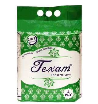 Texam 4 Ply Kitchen Tissue/Towel Paper Roll 300 Sheets | 2 IN 1 -75 PULLS 4 PLY | Soft and Highly Absorbent | 100% Natural Virgin Cellulose Fiber