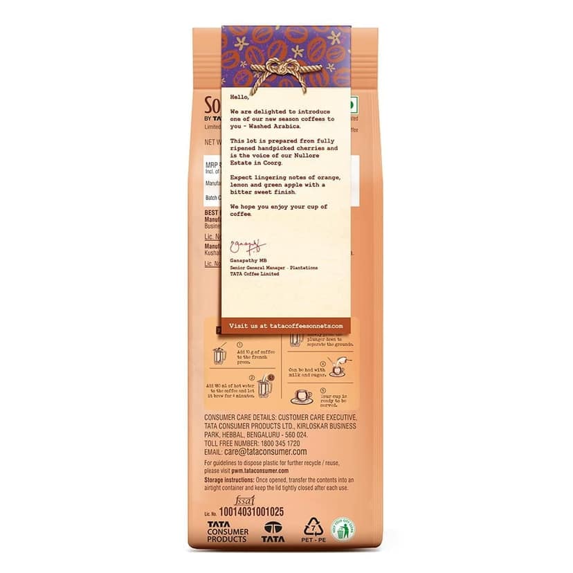 Tata Sonnets Nullore Washed Arabica, Dark Roast Filter Coffee,250g, Brown, Reserve Single-Origin Coffee, Freshly Dried Ground Coffee view 2