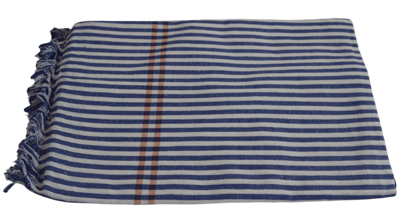 Blue & White Striped Towel with Fringe - Beach & Bath Essential