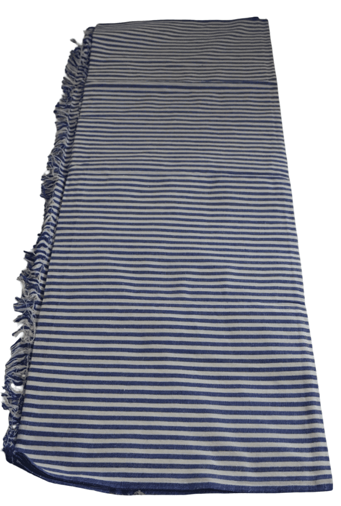 Blue & White Striped Towel with Fringe - Beach & Bath Essential view 3