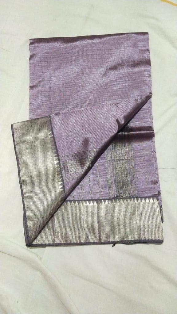 KANCHI BORDER SAREE A beautiful, handwoven matka silk saree in a soft Fly Ash shade. This elegant saree features a zari border and pallu, and is perfect for any special occasion. view 3