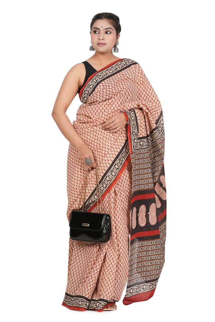 Bagru Handblock Printed Cotton Saree With Blouse - (1TTXSARRJ17106-9) view 3