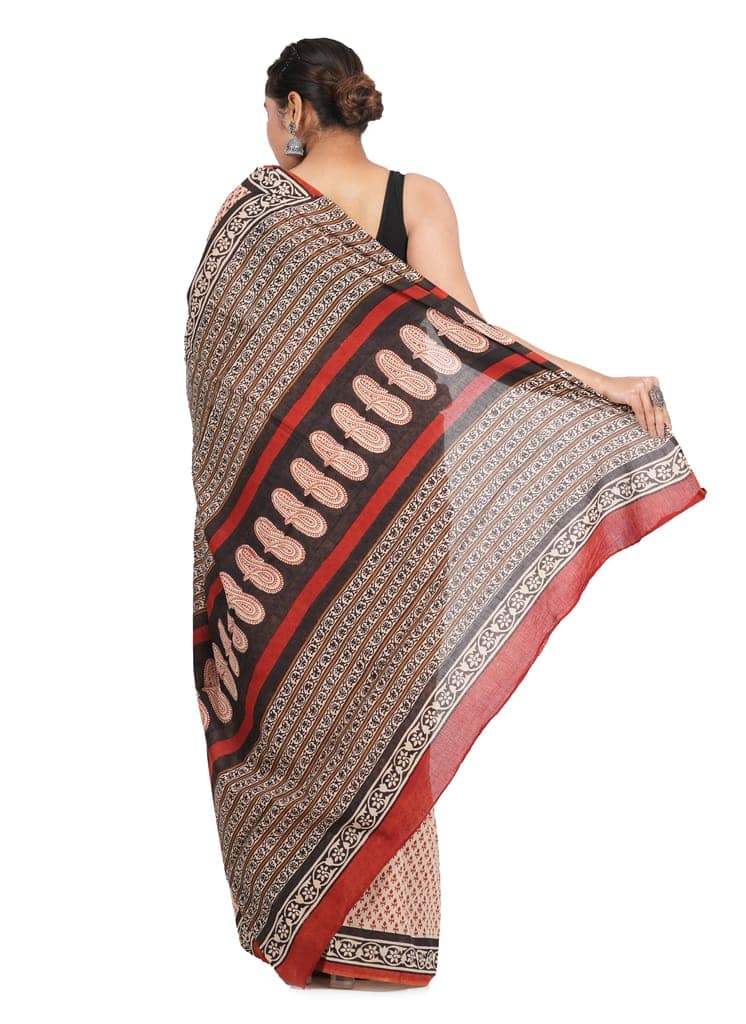 Bagru Handblock Printed Cotton Saree With Blouse - (1TTXSARRJ17106-9) view 6