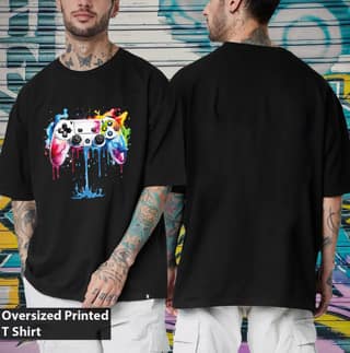 SCOTT FINCHER Men's Streetwear Hip Hop T-Shirt with Colorful Video Game Controller Design : AA(ARN)BLACK_245