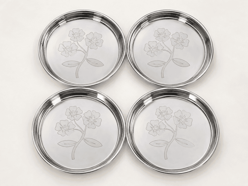 Premium Stainless Steel Round Floral Design Thali (Khoncha)