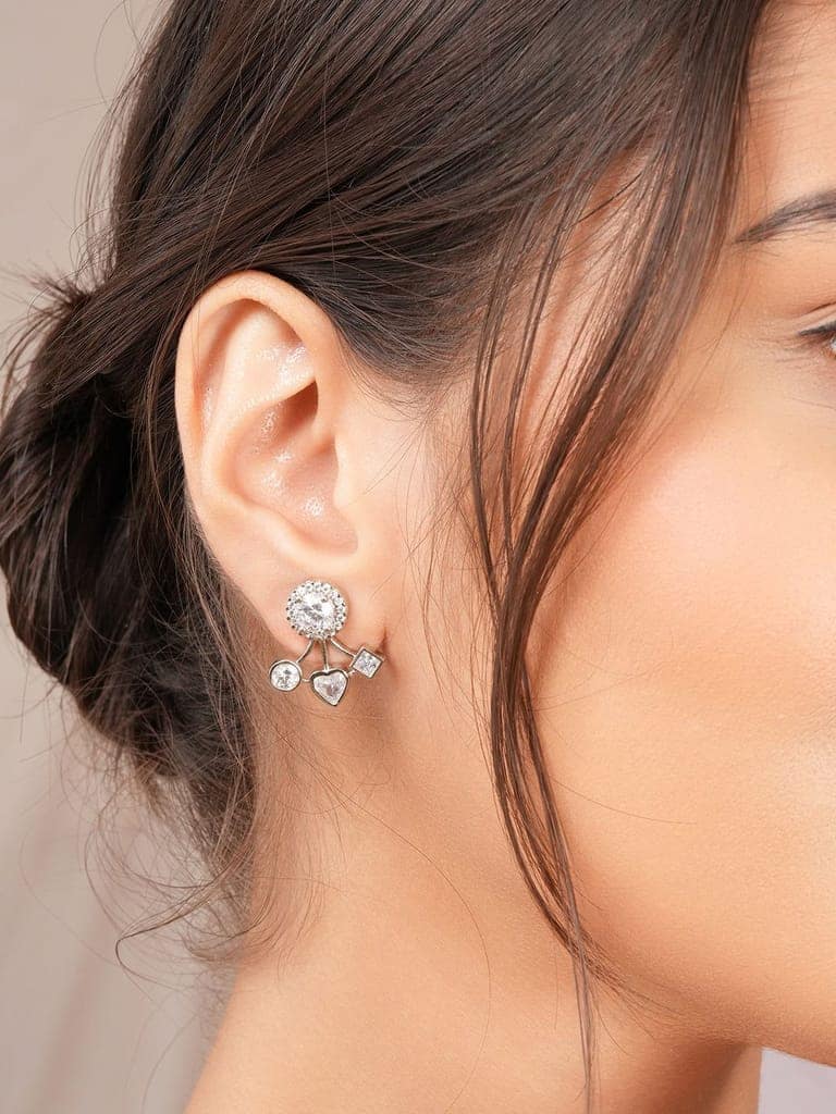 925 Sterling Silver Cubic Zirconia Solitaire Drop Earrings view 3