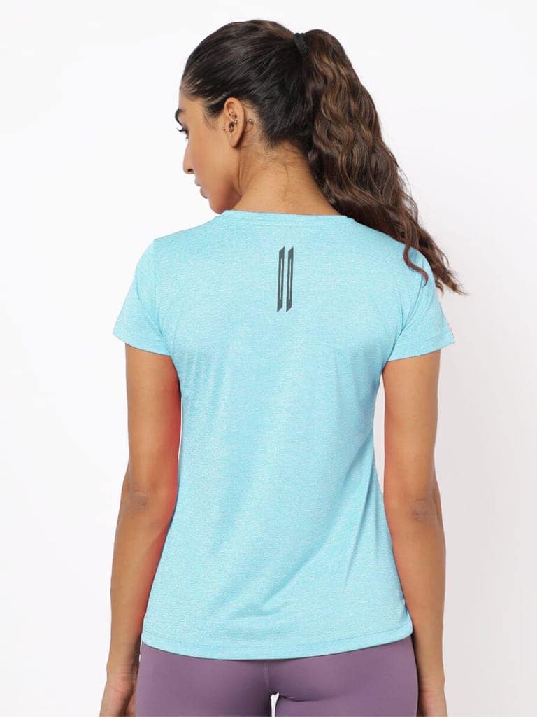 Women Mint Blue Half Sleeve Crew Neck T-shirt view 4