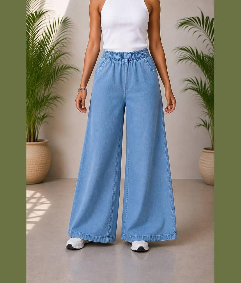 Aarika Women's Wide Leg Mid-Rise Jeans ( Navy Blue )