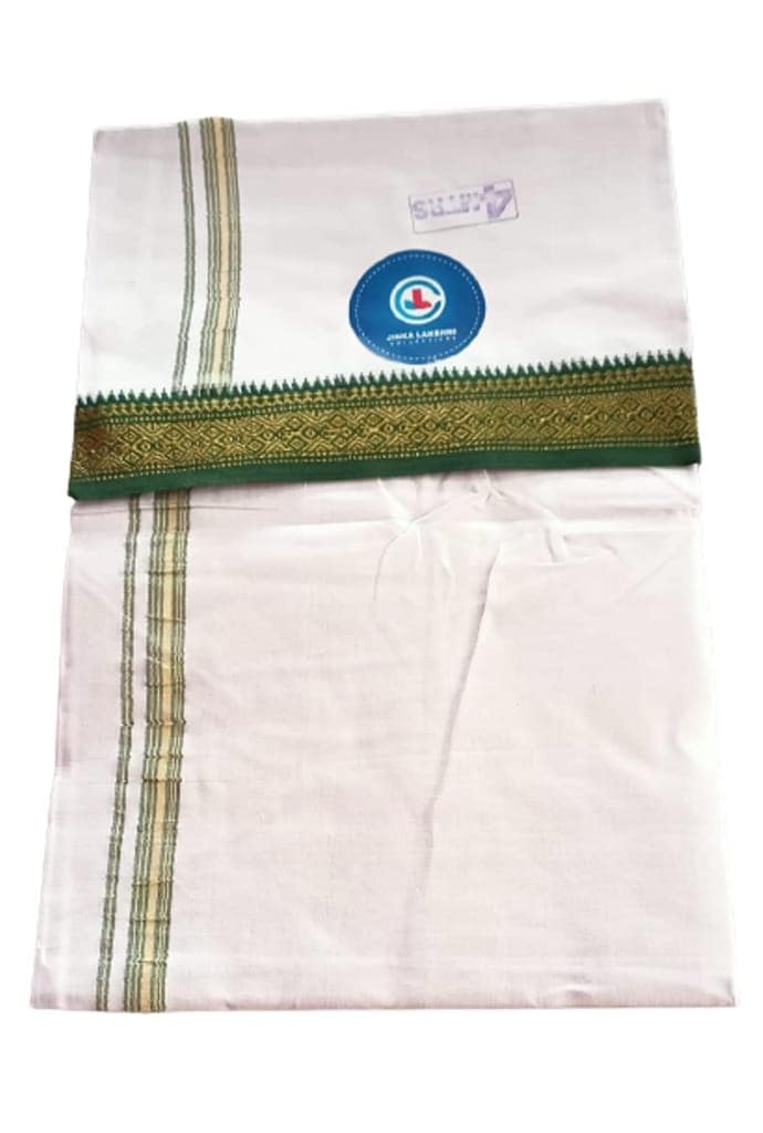 JINKA LAKSHMI COLLECTIONS 100% Cotton Dhoti With Same Big Borders Up and Down 4 Meters Unstitched Pack of 1 (Multicolor-2) view 3