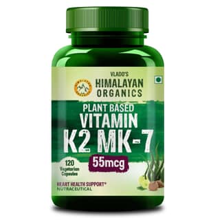 Vlado's Himalayan Organics Plant Based Vitamin K2 MK 7 Supplement Supports Stronger Bone & Heart Health I 55 MCG / Serving k2 supplements for Men & Women 120 Veg Capsules