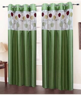 Homefab India Plain Semi-Transparent Eyelet Window Curtain 5ft (Pack of 2) - Green