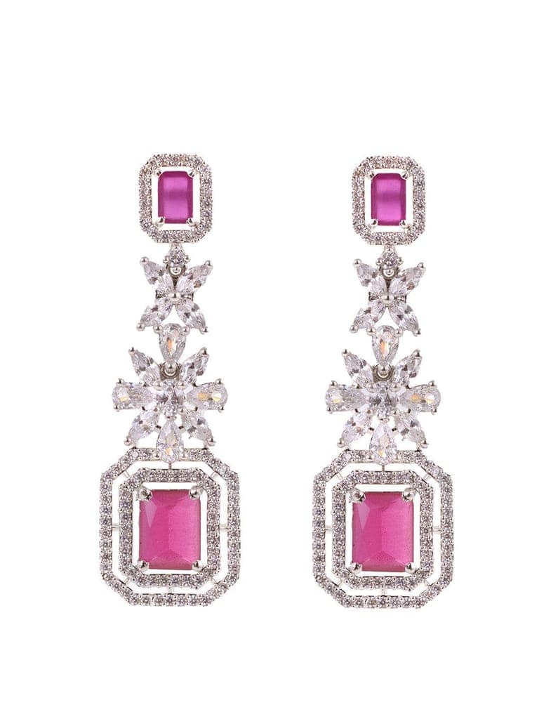 White Rhodium Plated Red AD studded Necklace Earrings Jewellery Set view 7