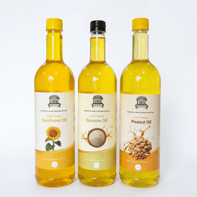 Healthy Cooking Oil Combo (Groundnut + Sunflower + Sesame Oil | 1L Each | Wood Pressed | HRK Farms) view 3
