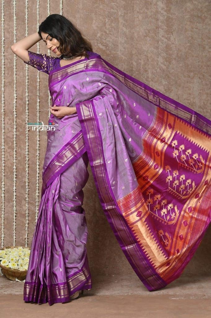 Tyohaar ~ Signature Weave! Handloom Pure Silk Paithani Saree with Revival Asawali Pallu~ Gleaming Lilac