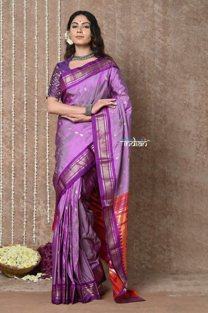 Tyohaar ~ Signature Weave! Handloom Pure Silk Paithani Saree with Revival Asawali Pallu~ Gleaming Lilac view 2