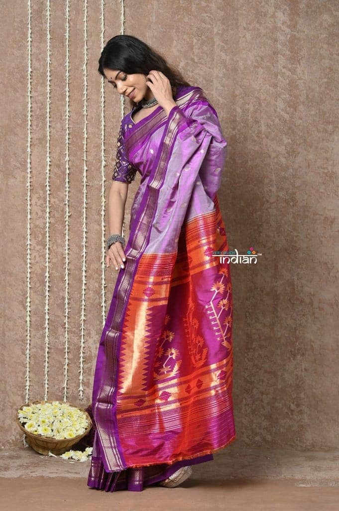 Tyohaar ~ Signature Weave! Handloom Pure Silk Paithani Saree with Revival Asawali Pallu~ Gleaming Lilac view 3