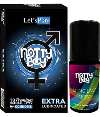 NottyBoy Long Last Delay Spray For Men 20g, Extra Lubricated Condoms - Pack of 1
