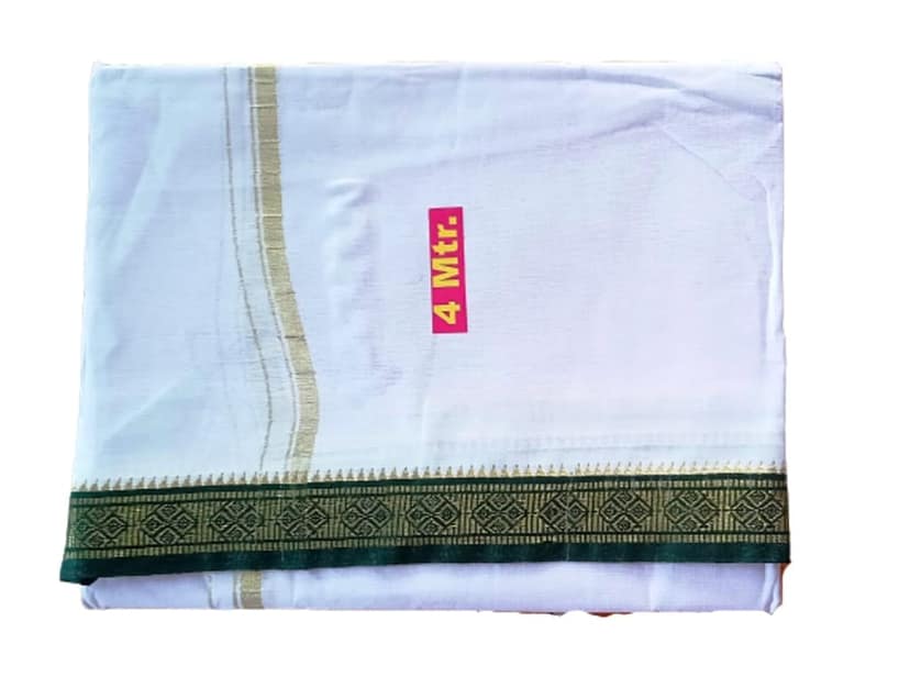 JINKA LAKSHMI COLLECTIONS Combo Handloom Pure Cotton Dhoti For Men With Beautiful Borders 4 Meters Unstitched Pack of 2 (Multicolor-3) (Green-Maroon) view 2
