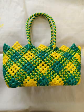 Handwoven Green & Yellow Market Tote Bag