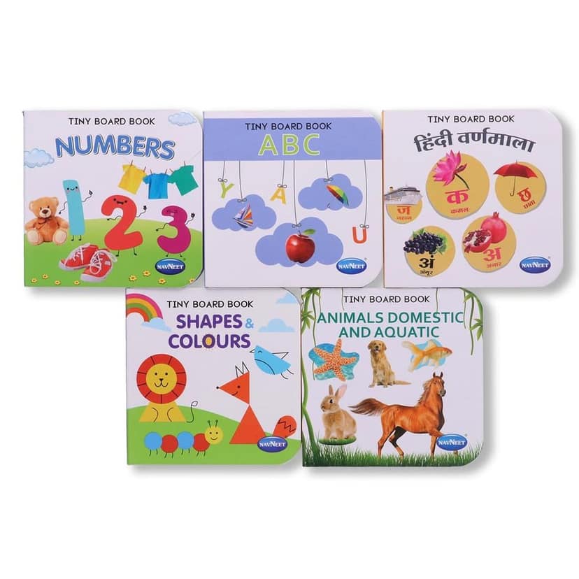 Navneet Tiny Board Book Library- Best Picture board books for babies & toddlers: 5 Books- ABC, Numbers, Hindi Varnamala, Shapes and Colours,Domestic and Aquatic animals- Early Learning Books Navneet Education Limited