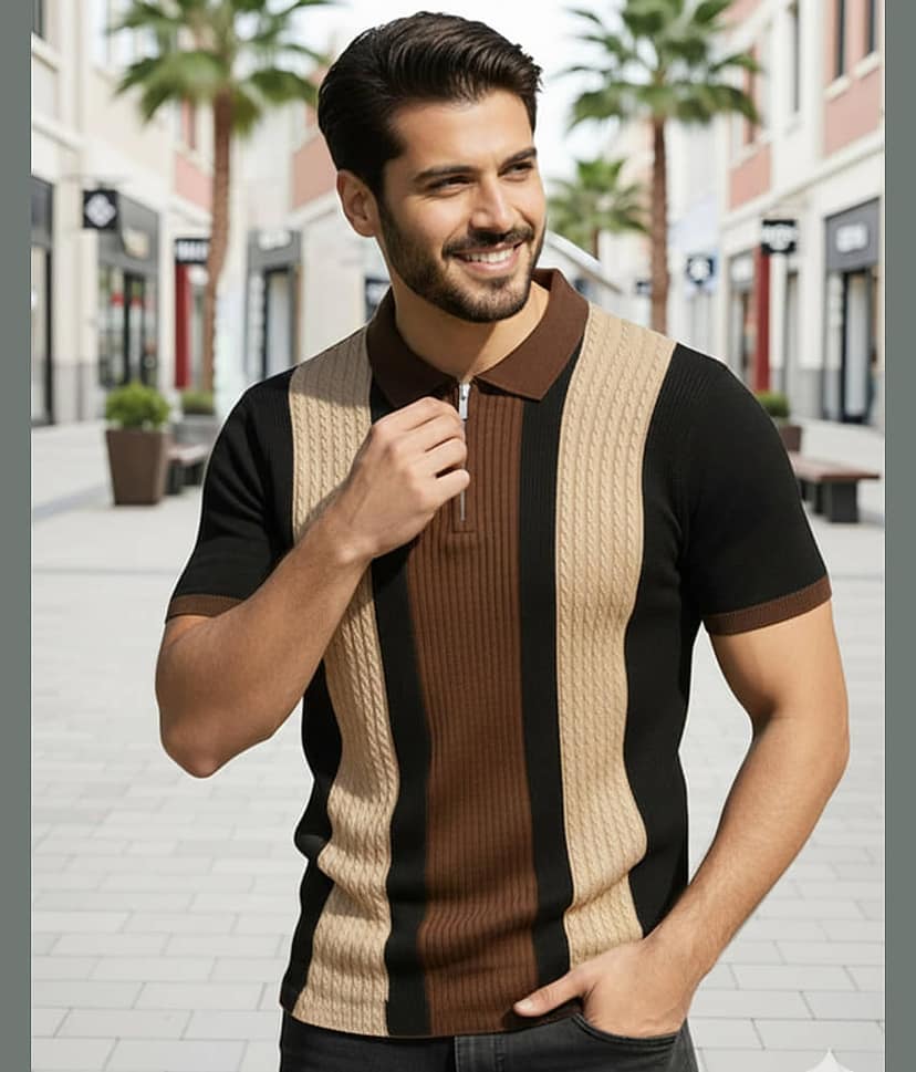 ENITOR Men Cotton Blend Regular Fit Colorblock Polo T Shirt ( Multicolor2 )