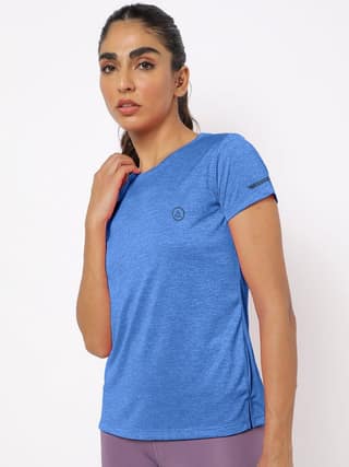 Women Blue Half Sleeve Crew Neck T-shirt