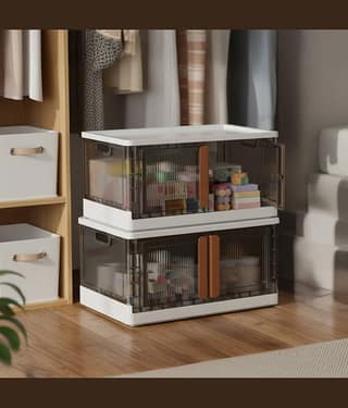 PrettyKrafts Foldable Storage Bins with Lids & Wheels | Collapsible Plastic Storage Box with Double Door | Front & Top Opening Rolling Organizer for Toys, Clothes & Home Essentials,